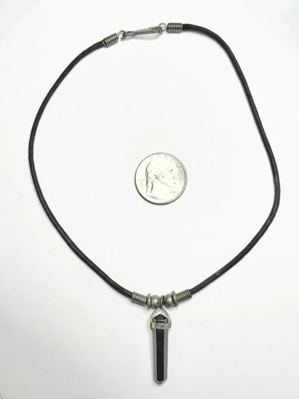 VTG 90s Whimsi Crystal Black Pendant Leather Cord Choker Necklace Unisex Grunge
